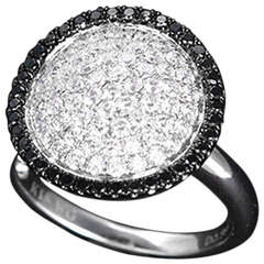 Stunning  White Gold Pave Diamond Ring with Black Diamond Bezel