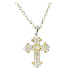 Byzantine Inspired Yellow Gold Diamond Cross Pendant Necklace & Chain