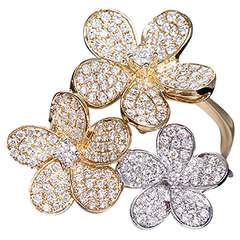 Amazing Set of 2  Yellow, White Gold and Diamond Flower Rings