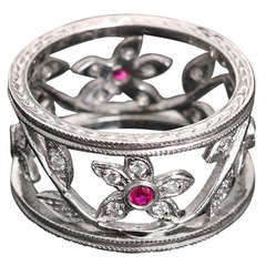 Lagos White Gold, Diamond, and Ruby Flower Ring Sz. 6