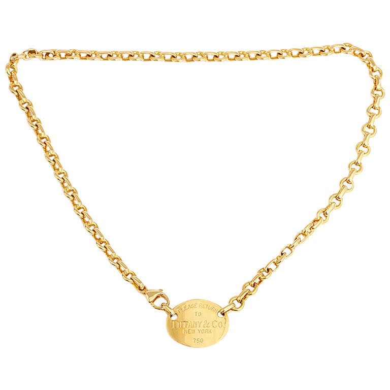 Please Return to Tiffany & Co. Yellow Gold Pendant Chain Necklace