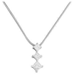 Beautiful White Gold and Princess Cut 3-Stone Diamond Necklace