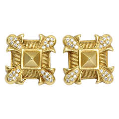 Vintage Doris Panos Gold Large Diamond Clip Earrings