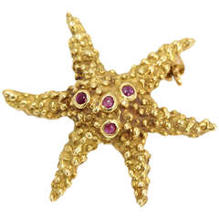 Tiffany & Co. Yellow Gold & Ruby Starfish Pin Brooch Pin