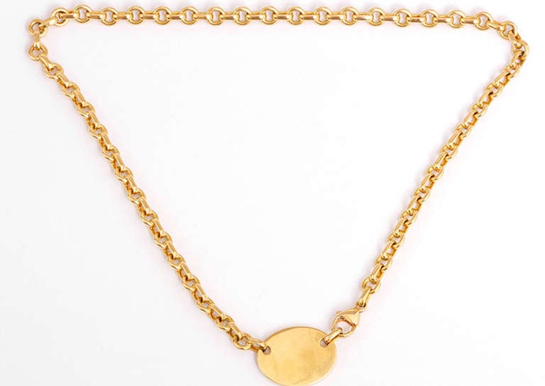 Please Return to Tiffany & Co. Yellow Gold Pendant Chain Necklace In Excellent Condition In Dallas, TX