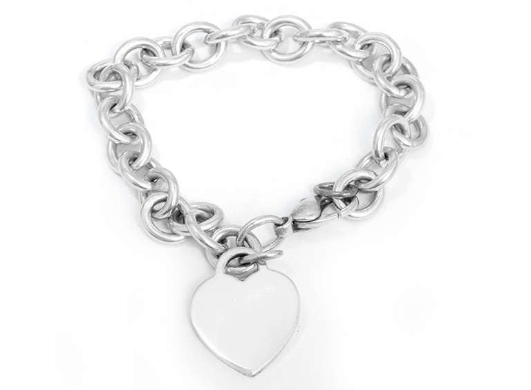Tiffany & Co. Sterling Silver Heart Charm Chain Bracelet 7.5-in.