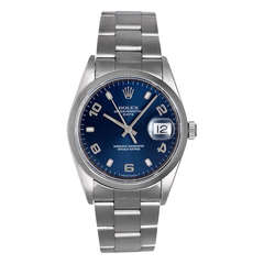 Rolex Stainless Steel Date Wristwatch with Blue Arabic Dial Ref 15200