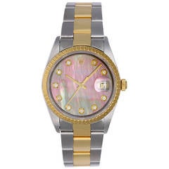 Rolex Yellow Gold Stainless Steel Date Mother-of-Pearl Dial Wristwatch Ref 15223 12