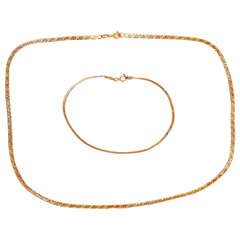 Wonderful Tri-Color Gold Necklace and Bracelet Set