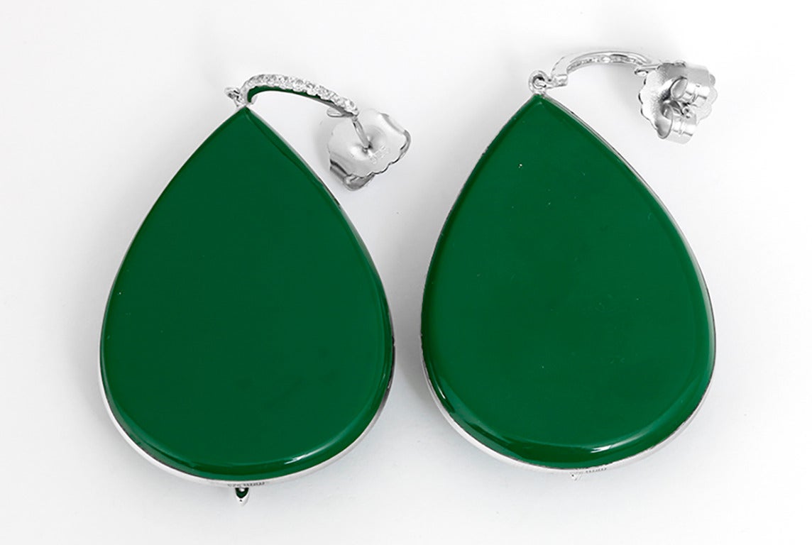 Miriam Salat Bedazzled Green Resin Topaz Silver Tear Drop Earrings In Excellent Condition In Dallas, TX