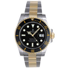 Rolex Yellow Gold Stainless Steel Submariner Black Dial Wristwatch Ref 116613