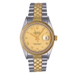 Rolex Yellow Gold Stainless Steel Datejust Roman Dial Wristwatch Ref 16233