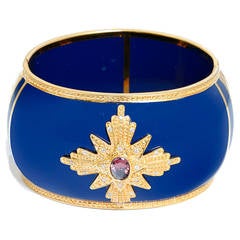 Miriam Salat Blue Resin Gold Vermeil Medallion Cuff Bracelet