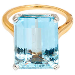 Tiffany & Co. Aquamarine Gold Platinum Solitaire Ring