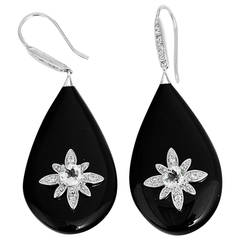 Miriam Salat Starbust Black Resin Topaz Silver Drop Earrings