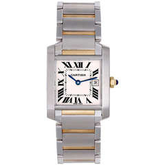 Cartier Stainless Steel and Gold Tank Francaise Midsize Wristwatch with Date
