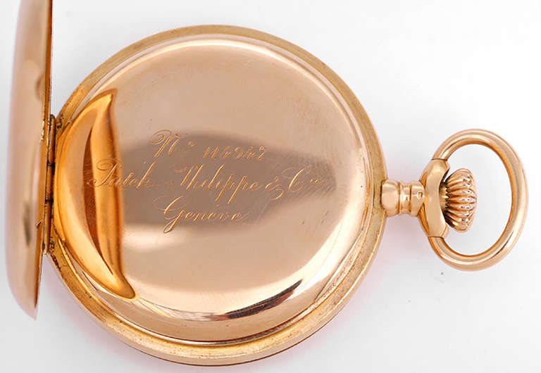 Edwardian Patek Philippe Yellow Gold Hungting Case Pocket Watch circa 1910s