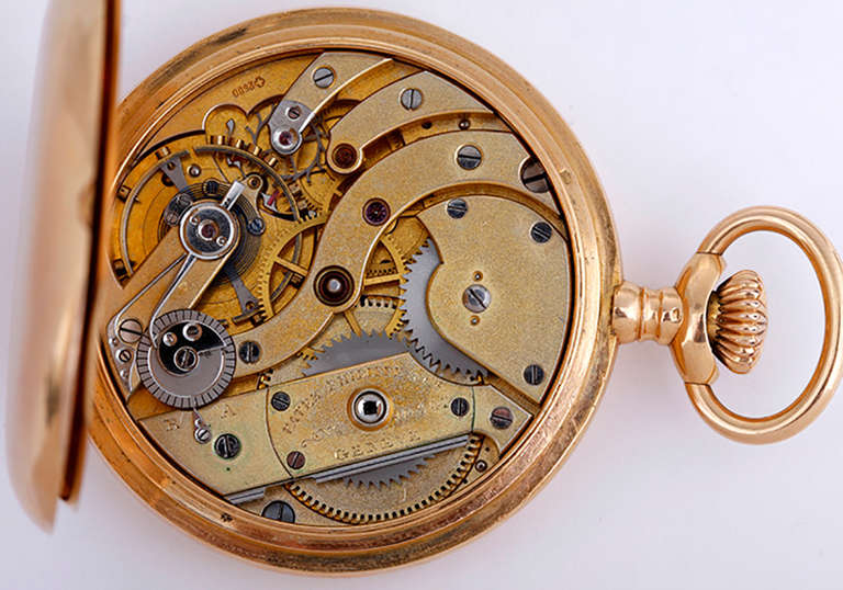 Patek Philippe Yellow Gold Hungting Case Pocket Watch circa 1910s In Excellent Condition In Dallas, TX