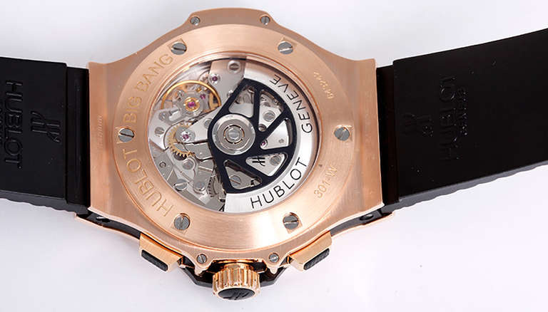 Ref. 301.PB.130.RX. Automatic movement, chronograph with date. 18k rose gold case and bezel with black Kevlar inserts on either side and exposition back, 44mm diameter. Black carbon-fiber dial with rose gold Arabic numerals and baton markers, 30