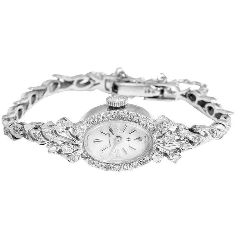 Hamilton Lady's White Gold and Diamond Bracelet Watch circa 1960s