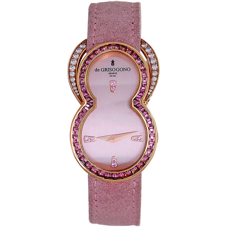 deGrisogono Lady's Rose Gold, Diamond and Pink Sapphire Be Eight Wristwatch