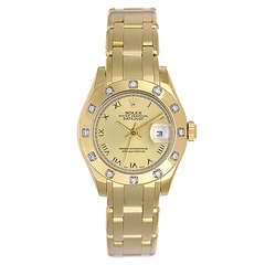 Rolex Lady's Yellow Gold and Diamond Datejust Pearlmaster Wristwatch Ref 80318 12