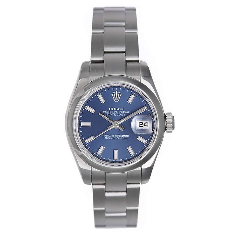 Rolex Lady's Stainless Steel Datejust Wristwatch with Blue Dial Ref 179160