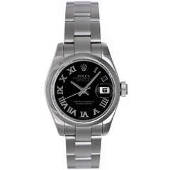 Rolex Lady's Stainless Steel Datejust Wristwatch with Black Dial Ref 179160 9