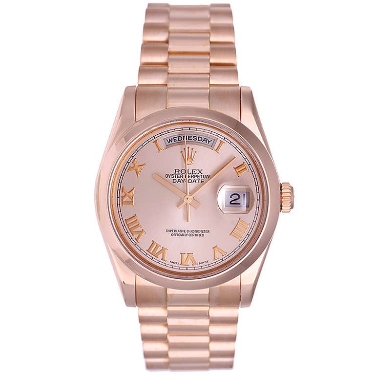 Rolex Rose Gold Day-Date President Wristwatch Ref 118205