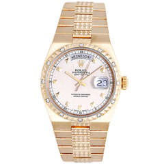 Retro Rare Rolex Yellow Gold and Diamond Oysterquartz Day-Date Wristwatch Ref 19038