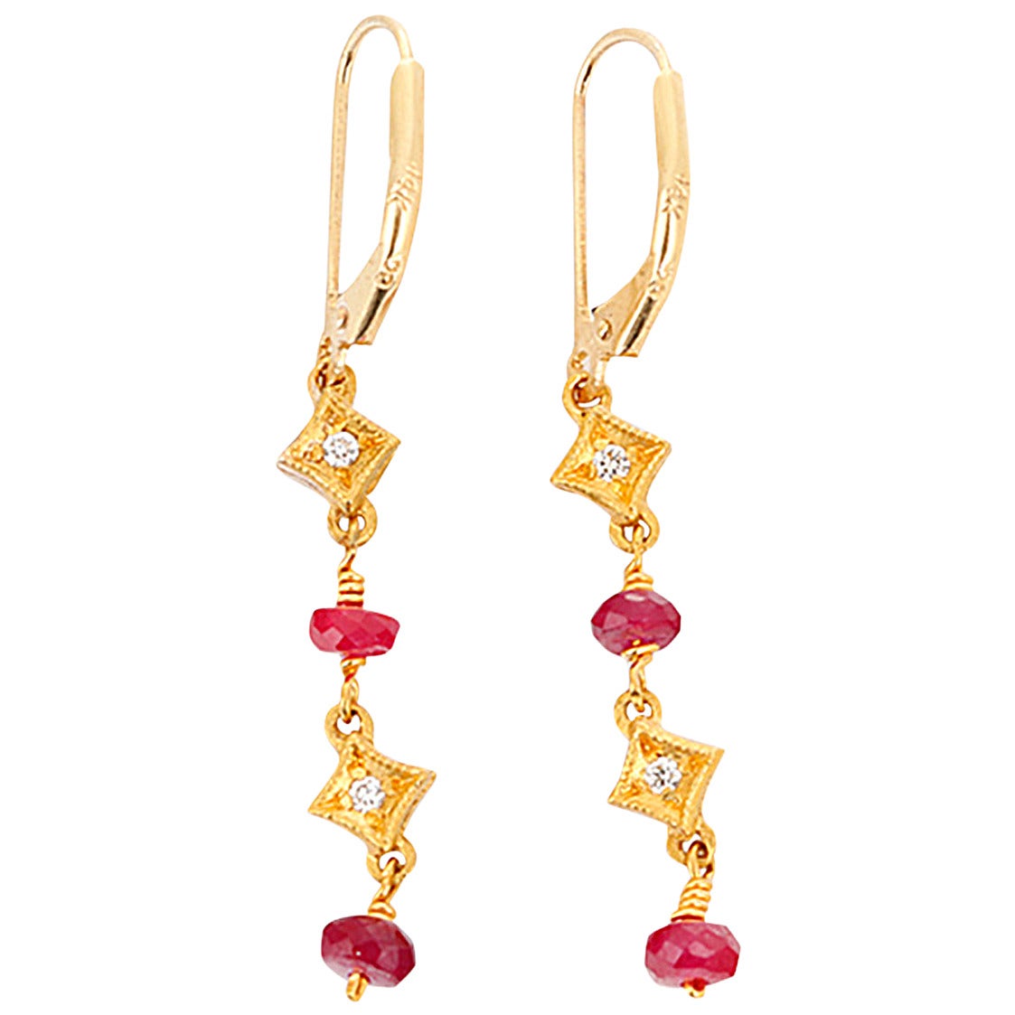 Ruby Diamond Gold Dangle Earrings