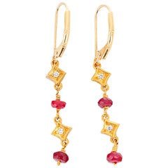 Used Ruby Diamond Gold Dangle Earrings