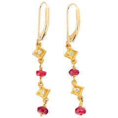 Lee Brevard Ruby Diamond Gold Dangle Earrings 6
