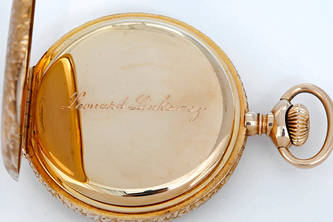 Men's Elgin Yellow Gold Ornately Engraved 16s Hunting Case Pocket Watch