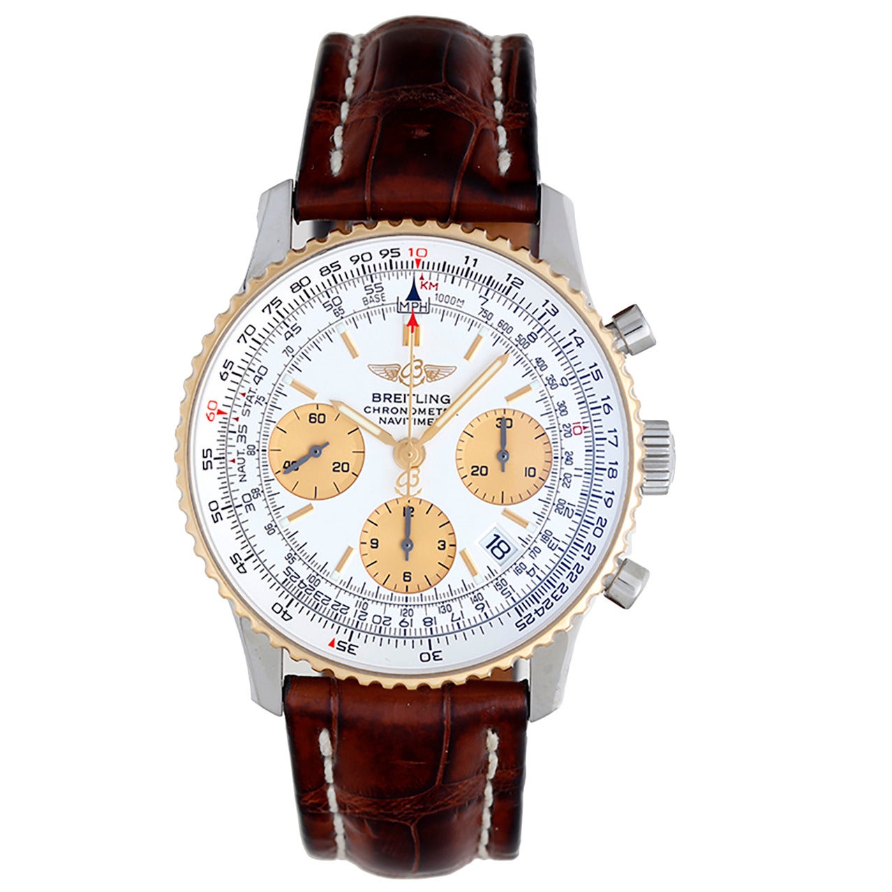Breitling Yellow Gold Stainless Steel Navitimer Automatic Chronograph Wristwatch