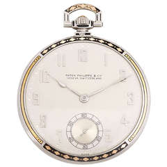 Antique Patek Philippe Platinum Rare Pocket Watch with Gold and Enamel Pattern to Bezels