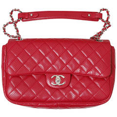 Chanel Rose Fonce Dark Pink Veau Flapbag Punch Perforated Uni Handtasche