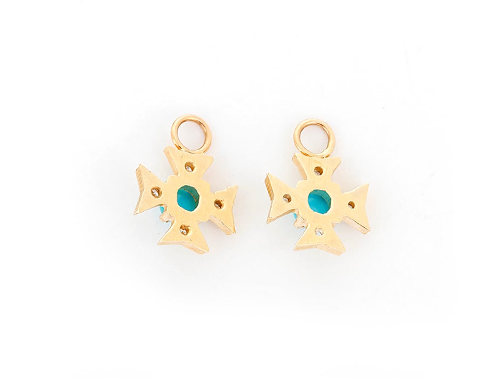 Jude Frances Turquoise Diamond Gold Cross Earring Charms