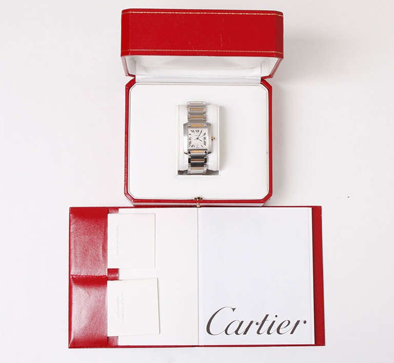 Cartier Two-Tone Steel and Gold Tank Francaise Automatic Wristwatch In Excellent Condition In Dallas, TX