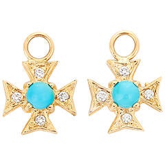 Jude Frances Turquoise Diamond Gold Cross Earring Charms