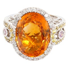 Amazing Citrine Pink and Yellow Sapphire Diamond Gold Cocktail Ring