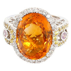 Amazing Citrine Pink and Yellow Sapphire Diamond Gold Cocktail Ring 12