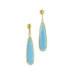 Amazing Persian Turquoise Diamond Gold Drop Earrings