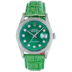 Vintage Rolex Datejust Men's Stainless Steel Watch Green Diamond Dial  16014