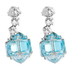 Paolo Costagli White Sapphire Blue Topaz Gold Dangle Earrings