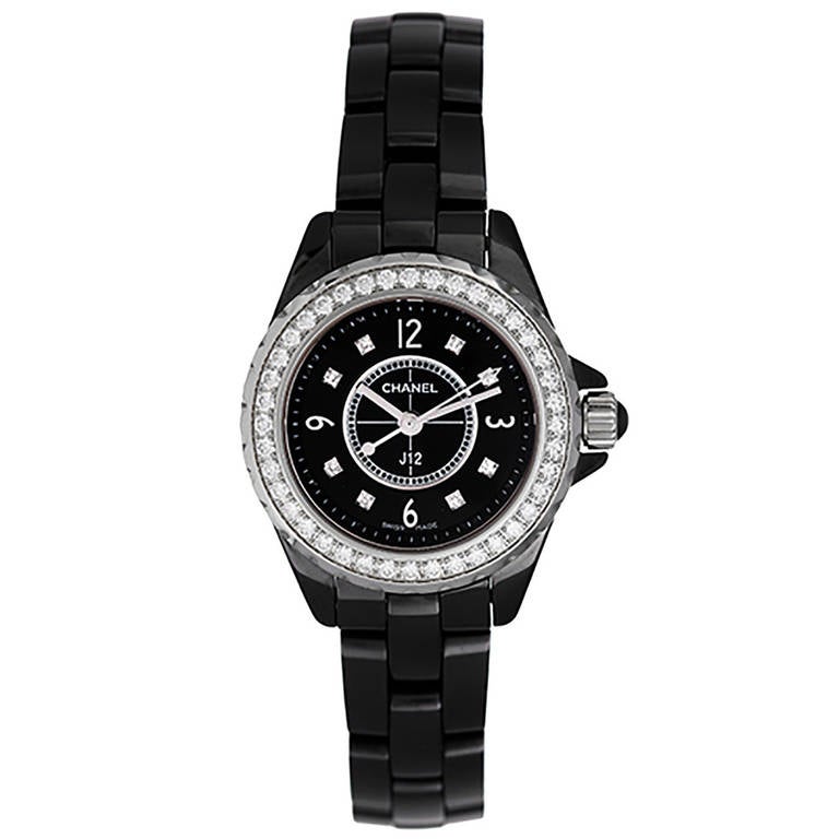 Chanel Black Ceramic and Diamond J12 Wristwatch