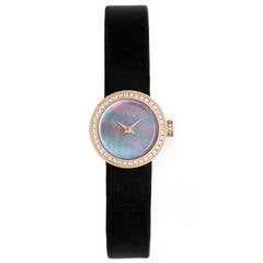 Dior Lady's Rose Gold and Diamond D de Dior Wristwatch with Mother-of-Pearl Dial