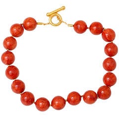 Yossi Harari Yellow Gold Red Sponge Coral Necklace