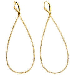 Elegant Diamond Yellow Gold Teardrop Dangle Earrings