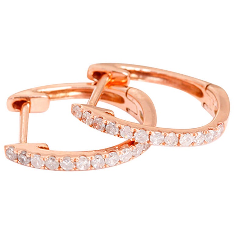 Rose Gold Mini Huggie Hoop Earrings with Sparkling Diamonds For Sale at 1stdibs